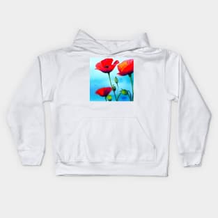 Spring Sky Red Poppy Flowers Digital Art (MD23Mrl001) Kids Hoodie